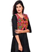 Banjara India Women's Cotton Blend Kutchi Embroidered Sleeveless Short Jacket/Koti/Shrug (Tanatan) - SSP-TAN01 - Banjara India