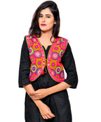 Banjara India Women's Cotton Blend Kutchi Embroidered Sleeveless Short Jacket/Koti/Shrug (Tanatan) - SSP-TAN03 - Banjara India