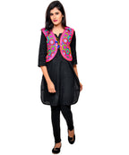 Banjara India Women's Cotton Blend Kutchi Embroidered Sleeveless Short Jacket/Koti/Shrug (Tanatan) - SSP-TAN04 - Banjara India