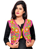 Banjara India Women's Cotton Blend Kutchi Embroidered Sleeveless Short Jacket/Koti/Shrug (Tanatan) - SSP-TAN05 - Banjara India