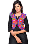 Banjara India Women's Cotton Blend Kutchi Embroidered Sleeveless Short Jacket/Koti/Shrug (Tanatan) - SSP-TAN06 - Banjara India