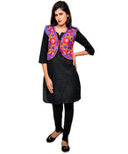 Banjara India Women's Cotton Blend Kutchi Embroidered Sleeveless Short Jacket/Koti/Shrug (Tanatan) - SSP-TAN06 - Banjara India