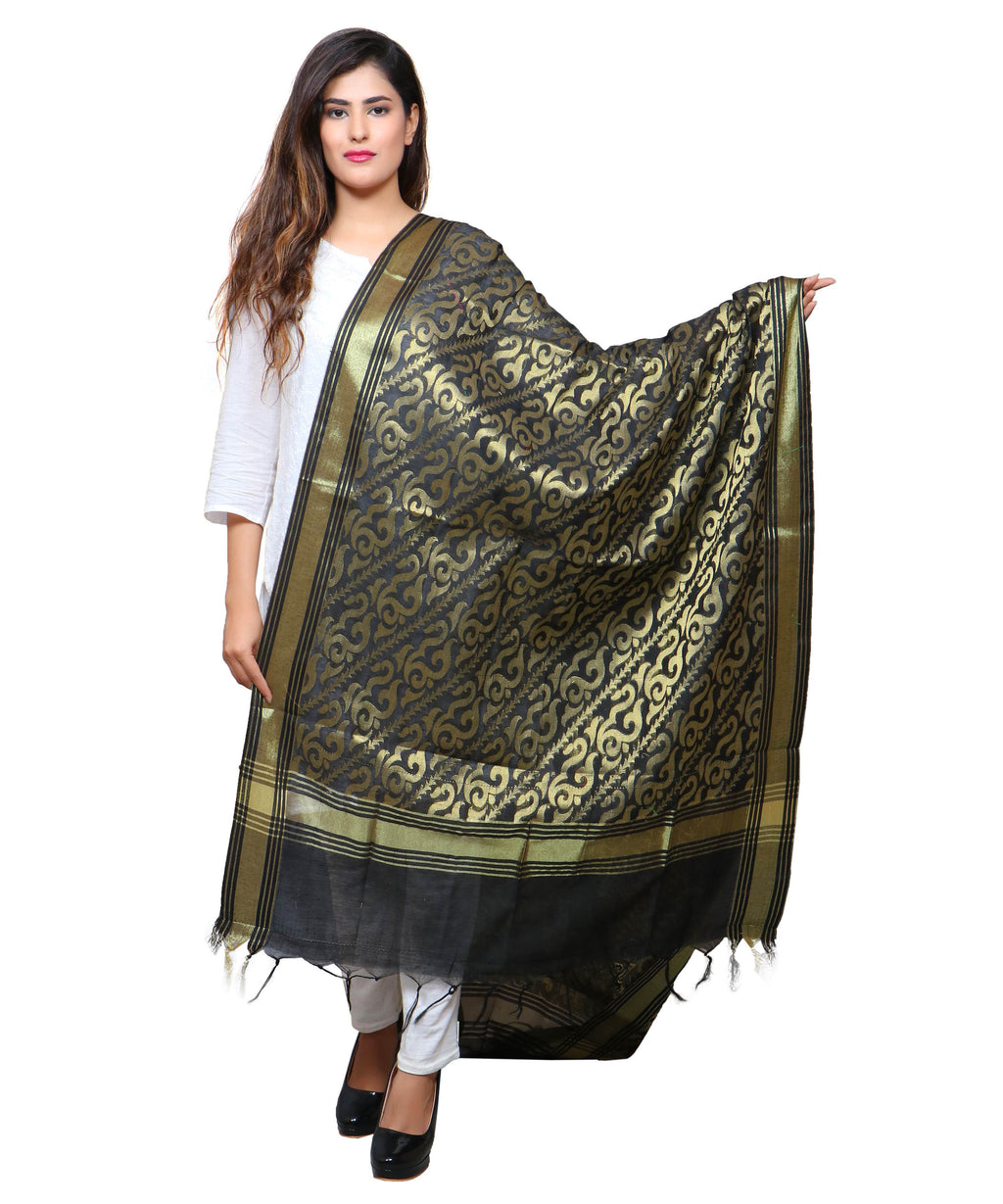 Banarasi Kora Silk Sunny Butti Dupatta- Black