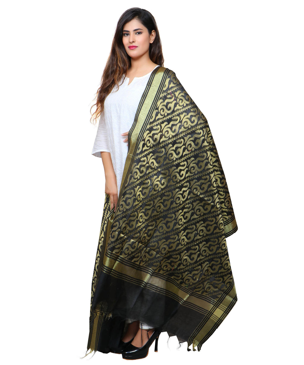 Banarasi Kora Silk Sunny Butti Dupatta- Black