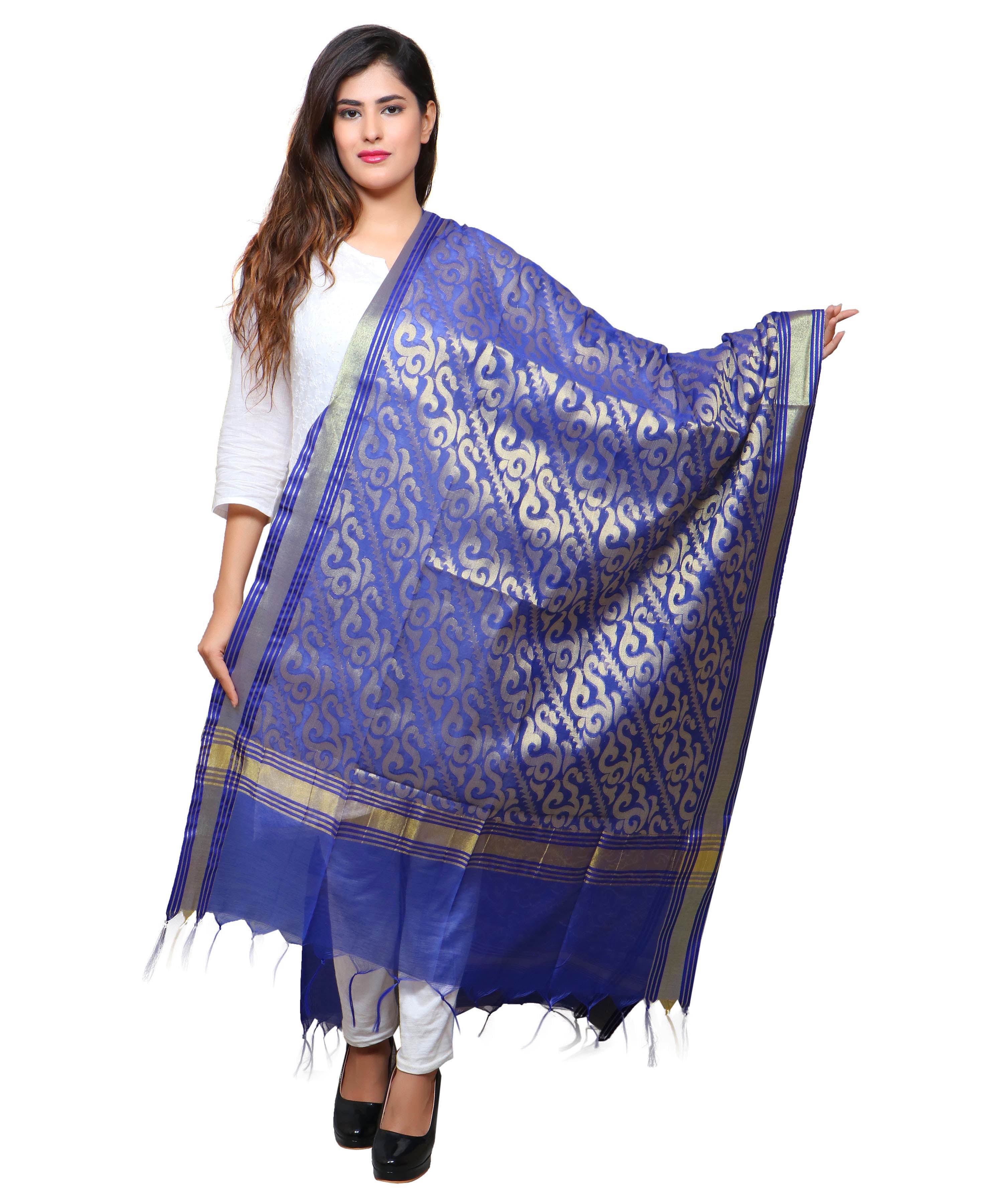Banarasi Kora Silk Sunny Butti Dupatta- Blue