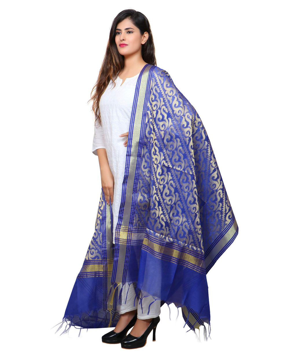 Banarasi Kora Silk Sunny Butti Dupatta- Blue