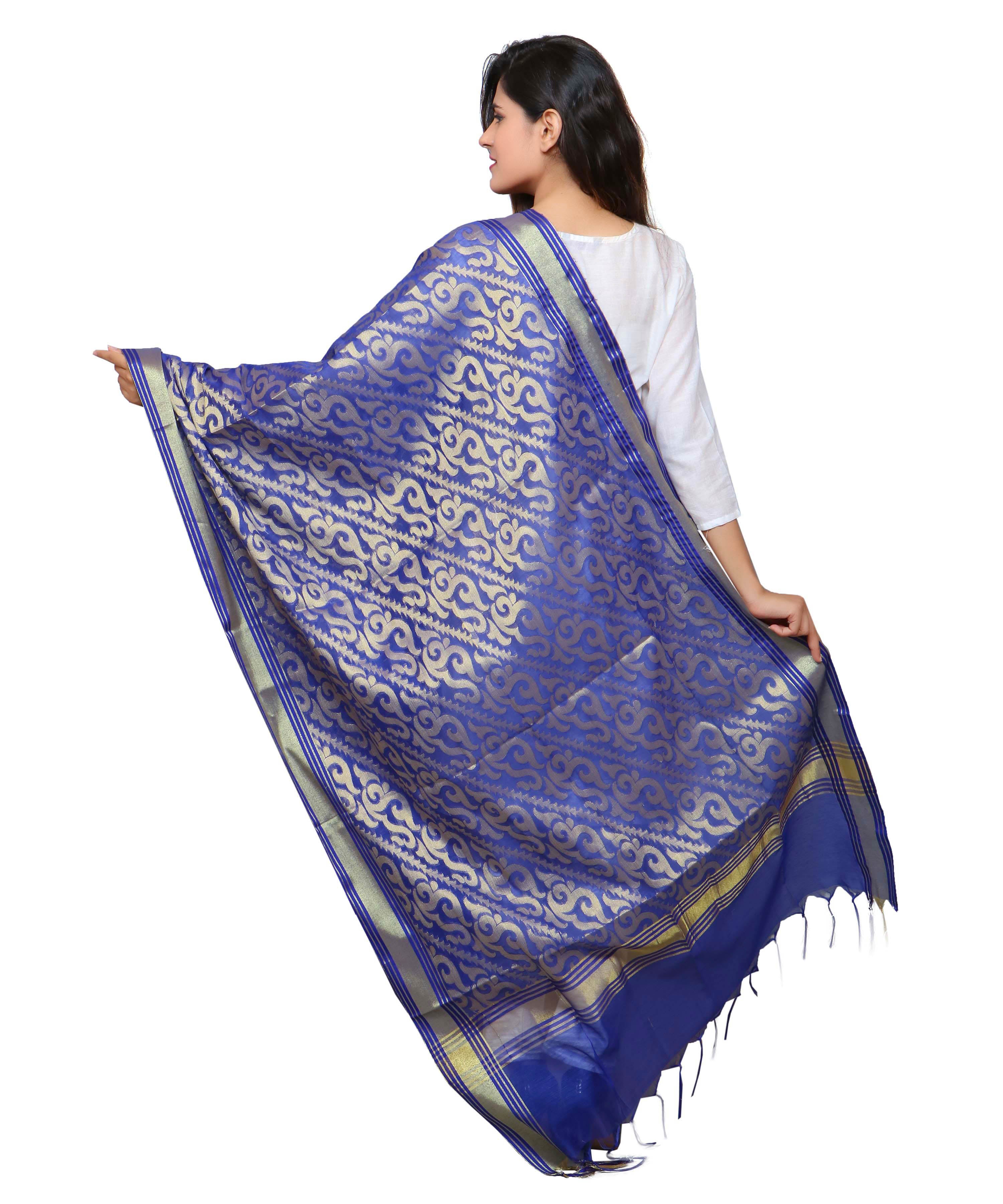 Banarasi Kora Silk Sunny Butti Dupatta- Blue