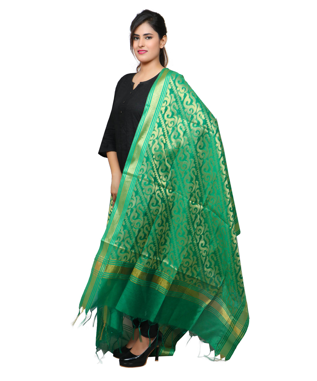 Banarasi Kora Silk Sunny Butti Dupatta- Green