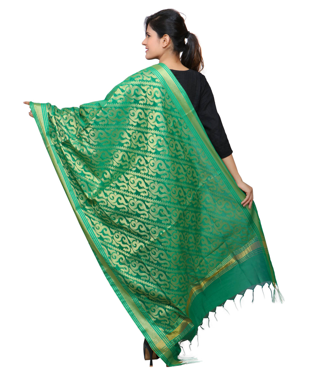 Banarasi Kora Silk Sunny Butti Dupatta- Green