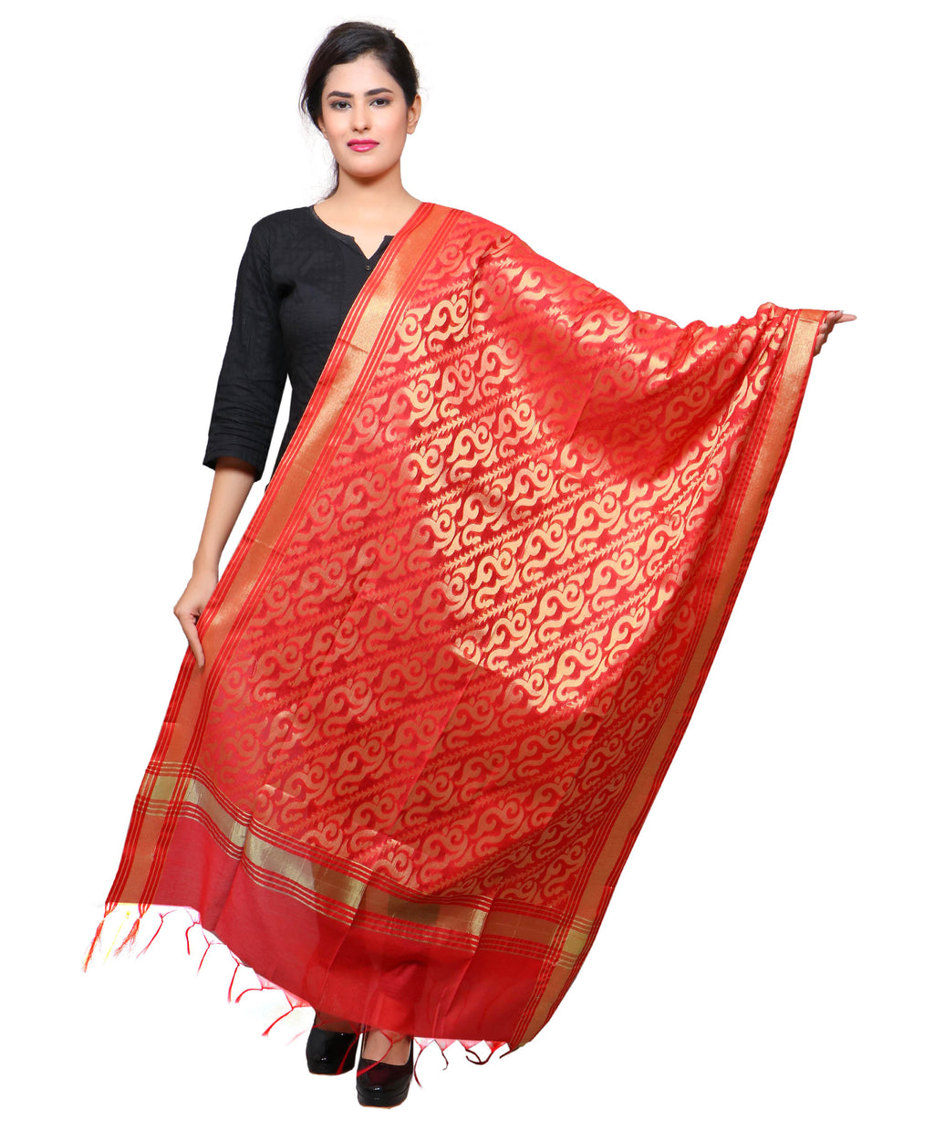Banarasi Kora Silk Sunny Butti Dupatta- Red