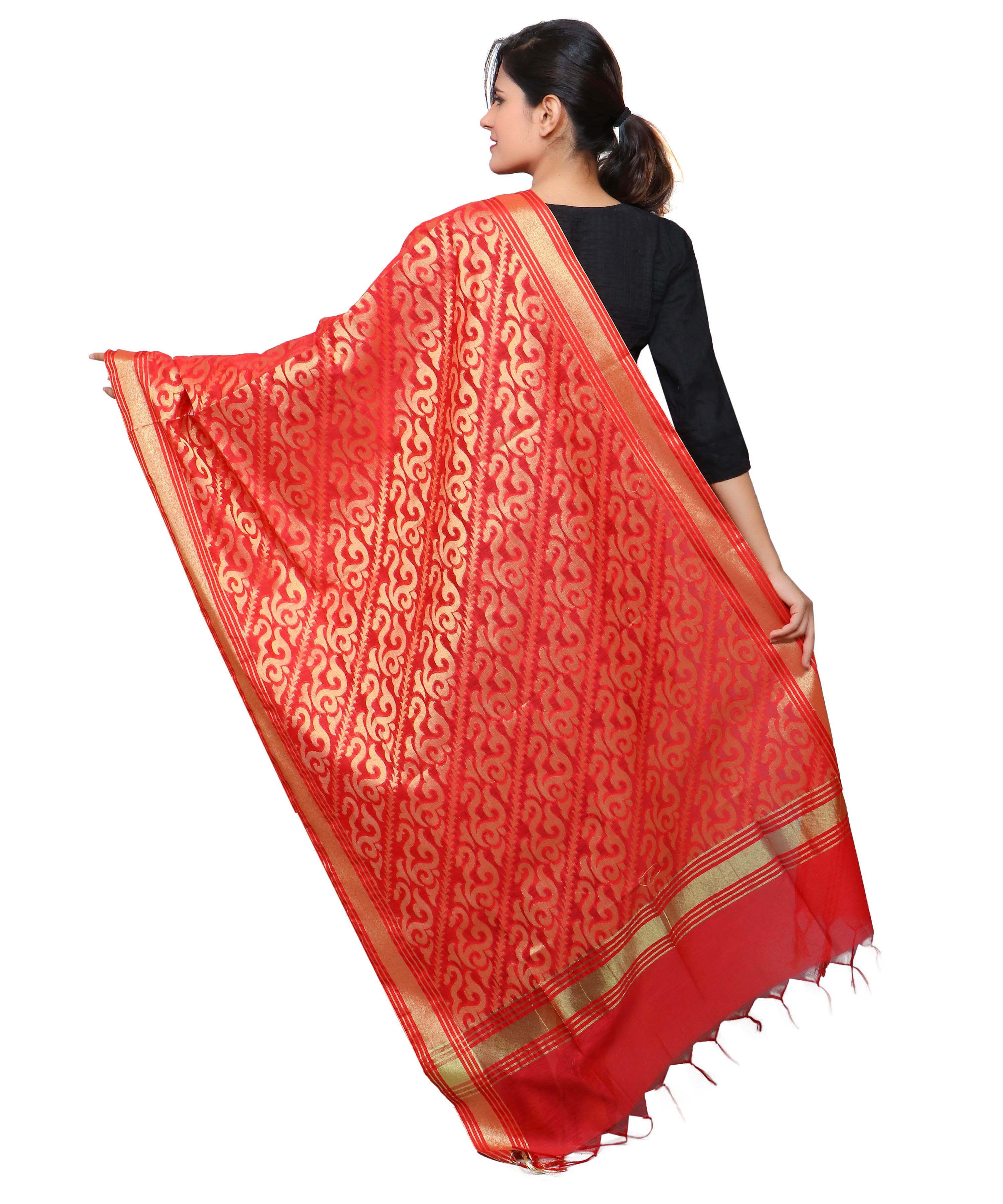 Banarasi Kora Silk Sunny Butti Dupatta- Red