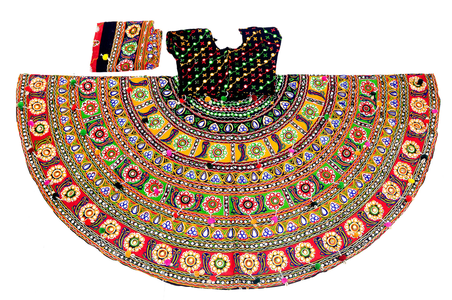 Banjara India Cotton Long Flair Aari Embroidery Kutch Work (Lehenga Choli) Chaniya Choli Set with Dupatta--SuperDivdo-01