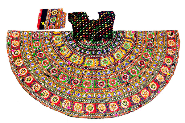 Banjara India Cotton Long Flair Aari Embroidery Kutch Work (Lehenga Choli) Chaniya Choli Set with Dupatta--SuperDivdo-01