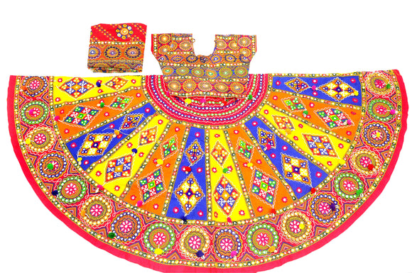 Banjara India Cotton Long Flair Aari Embroidery Kutch Work (Lehenga Choli) Chaniya Choli Set with Dupatta--SuperKaju-01