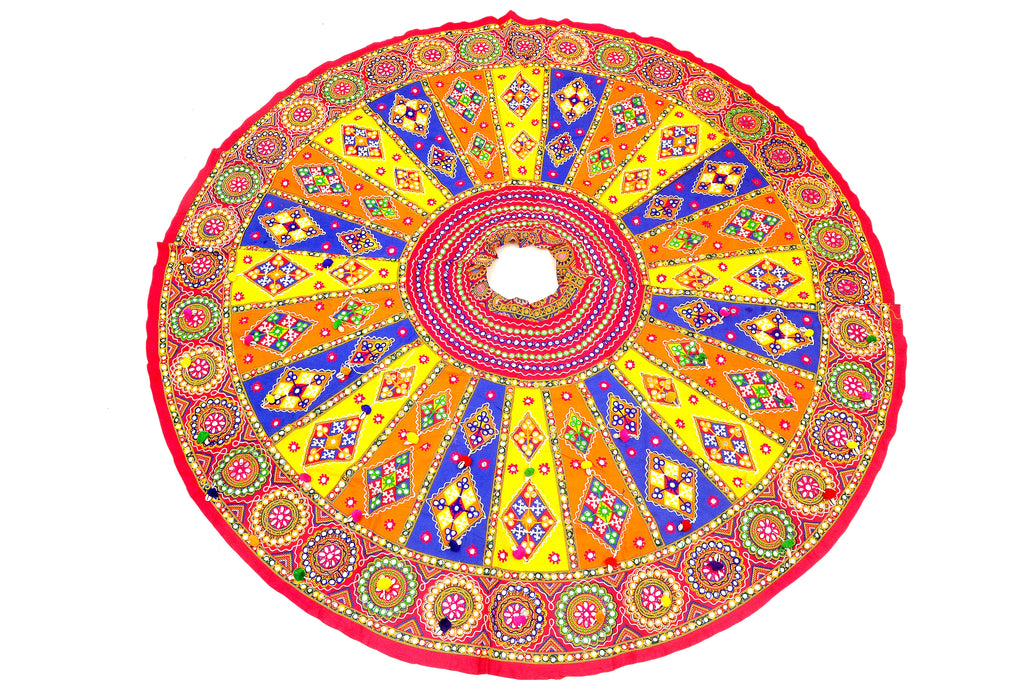 Banjara India Cotton Long Flair Aari Embroidery Kutch Work (Lehenga Choli) Chaniya Choli Set with Dupatta--SuperKaju-01