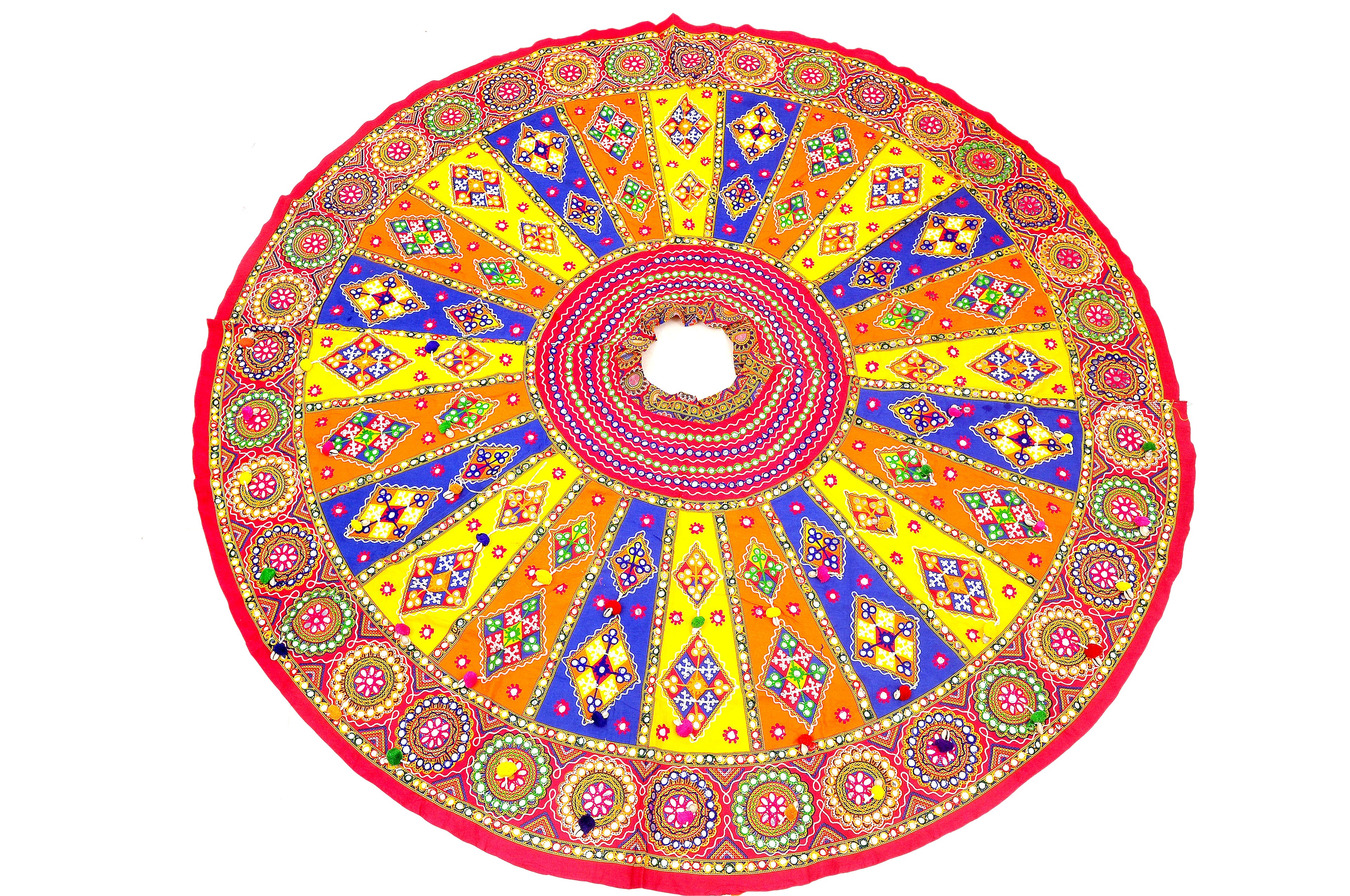 Banjara India Cotton Long Flair Aari Embroidery Kutch Work (Lehenga Choli) Chaniya Choli Set with Dupatta--SuperKaju-01