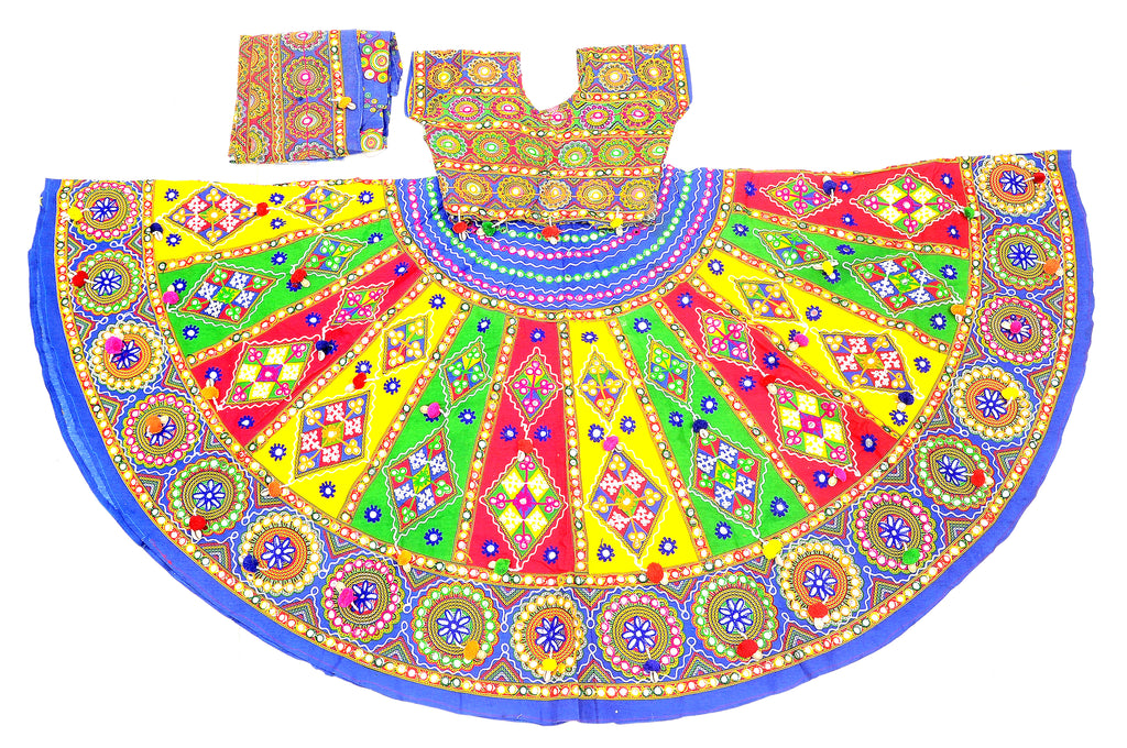 Banjara India Cotton Long Flair Aari Embroidery Kutch Work (Lehenga Choli) Chaniya Choli Set with Dupatta-SuperKaju-02