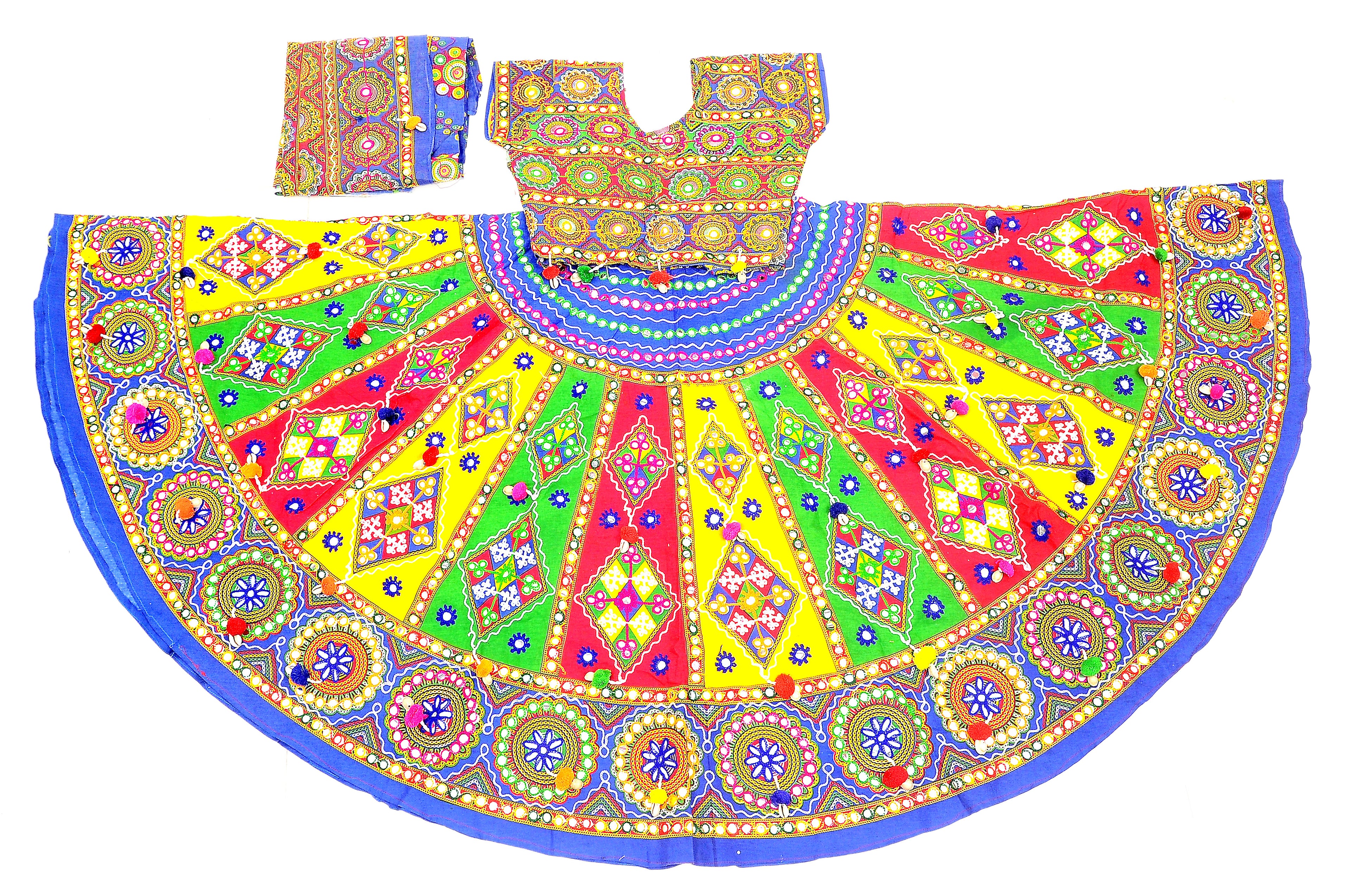 Banjara India Cotton Long Flair Aari Embroidery Kutch Work (Lehenga Choli) Chaniya Choli Set with Dupatta-SuperKaju-02