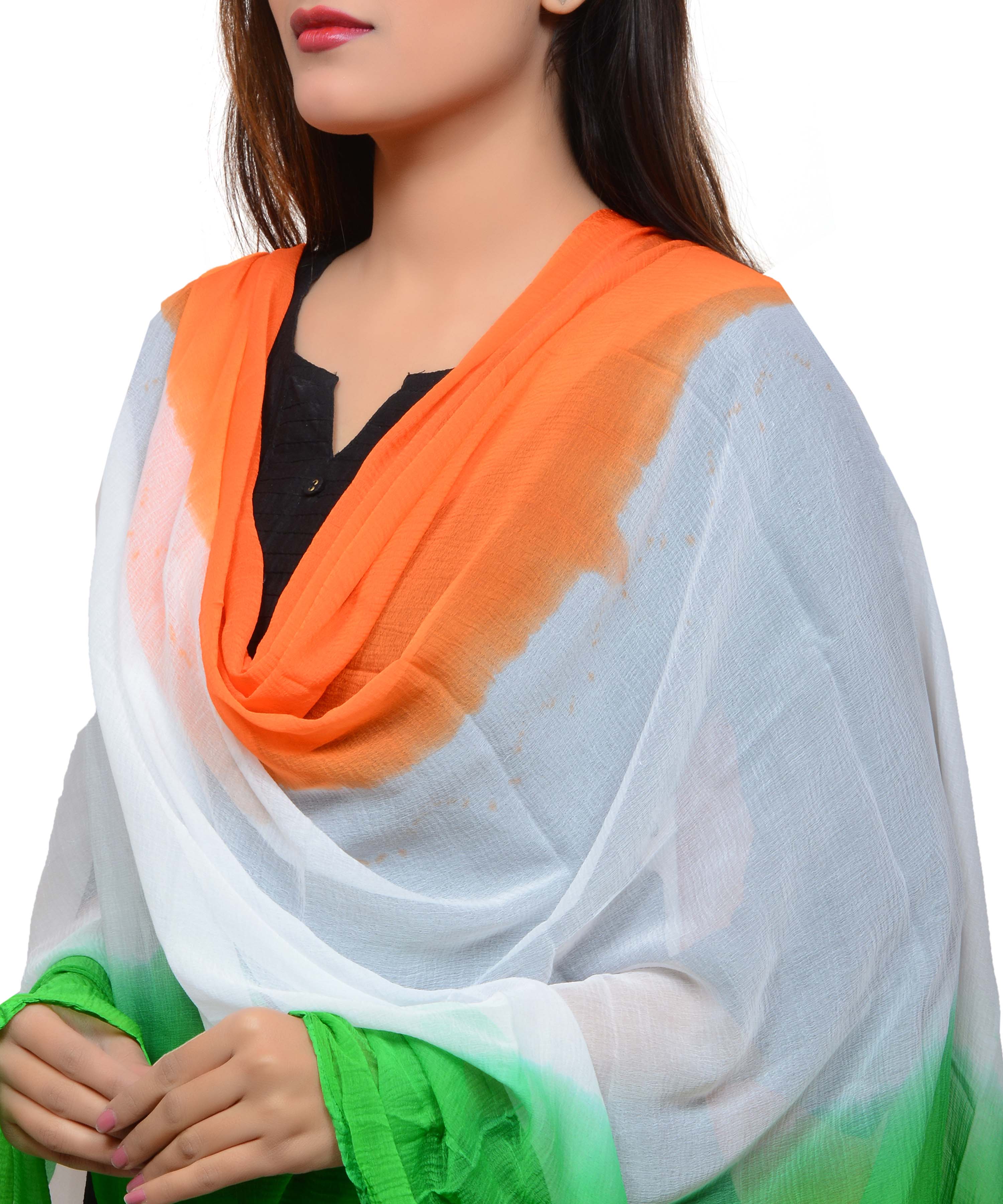 Soft Chiffon Tricolour Dupatta with Multicolour Lace (Independence Day Special)