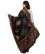 Banjara India Women's Pure Cotton Real Mirrorwork & Hand Embroidery Dupatta (Kutchi Trikon) Black - TKN01 - Banjara India