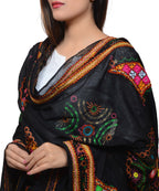 Banjara India Women's Pure Cotton Real Mirrorwork & Hand Embroidery Dupatta (Kutchi Trikon) Black - TKN01 - Banjara India
