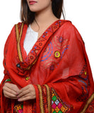 Banjara India Women's Pure Cotton Real Mirrorwork & Hand Embroidery Dupatta (Kutchi Trikon) Red - TKN03 - Banjara India