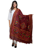 Banjara India Women's Pure Cotton Real Mirrorwork & Hand Embroidery Dupatta (Kutchi Trikon) Maroon - TKN04 - Banjara India