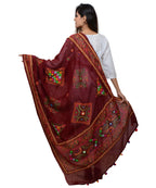 Banjara India Women's Pure Cotton Real Mirrorwork & Hand Embroidery Dupatta (Kutchi Trikon) Maroon - TKN04 - Banjara India