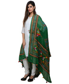 Banjara India Women's Pure Cotton Real Mirrorwork & Hand Embroidery Dupatta (Kutchi Trikon) Dark Green  - TKN05 - Banjara India