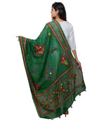 Banjara India Women's Pure Cotton Real Mirrorwork & Hand Embroidery Dupatta (Kutchi Trikon) Dark Green  - TKN05 - Banjara India