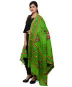 Banjara India Women's Pure Cotton Real Mirrorwork & Hand Embroidery Dupatta (Kutchi Trikon) Parrot Green - TKN06 - Banjara India