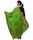 Banjara India Women's Pure Cotton Real Mirrorwork & Hand Embroidery Dupatta (Kutchi Trikon) Parrot Green - TKN06 - Banjara India