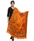 Banjara India Women's Pure Cotton Real Mirrorwork & Hand Embroidery Dupatta (Kutchi Trikon) Light Orange - TKN07 - Banjara India