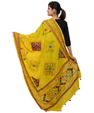 Banjara India Women's Pure Cotton Real Mirrorwork & Hand Embroidery Dupatta (Kutchi Trikon) Lemon Yellow - TKN08 - Banjara India