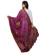 Banjara India Women's Pure Cotton Real Mirrorwork & Hand Embroidery Dupatta (Kutchi Trikon) Magenta Violet - TKN10 - Banjara India