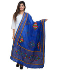 Banjara India Women's Pure Cotton Real Mirrorwork & Hand Embroidery Dupatta (Kutchi Trikon) Blue - TKN12 - Banjara India