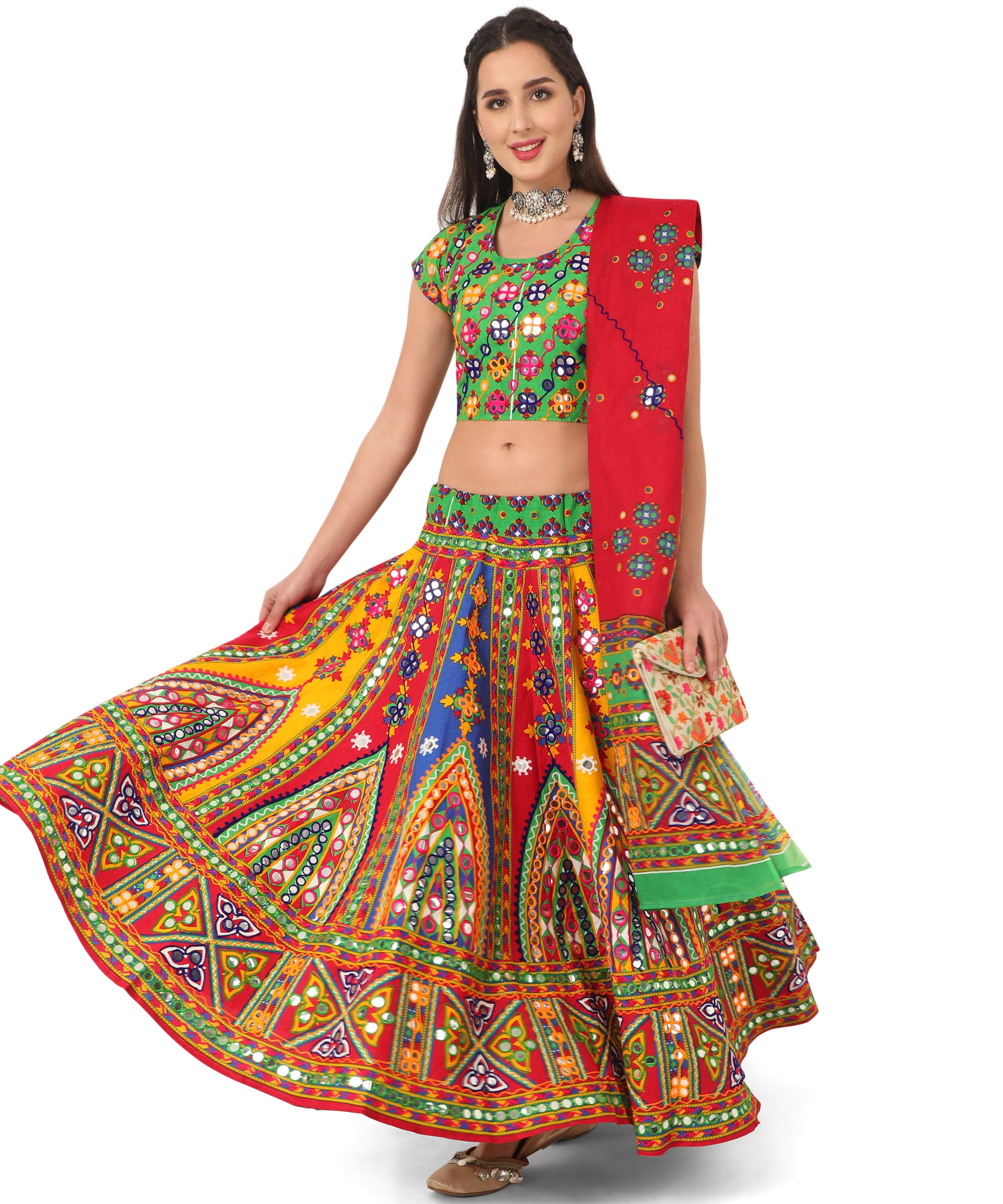 Banjara India Cotton Long Flair Aari Embroidery Kutch Work (Lehenga Ch