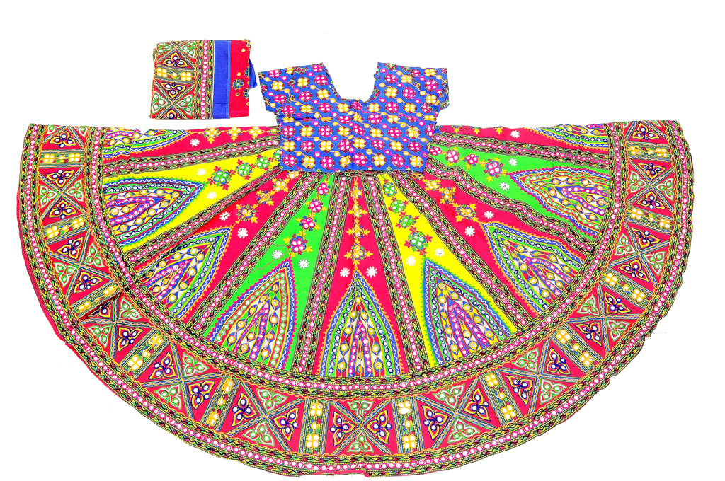 Banjara India Cotton Long Flair Aari Embroidery Kutch Work (Lehenga Choli) Chaniya Choli Set with Dupatta-Temple-01