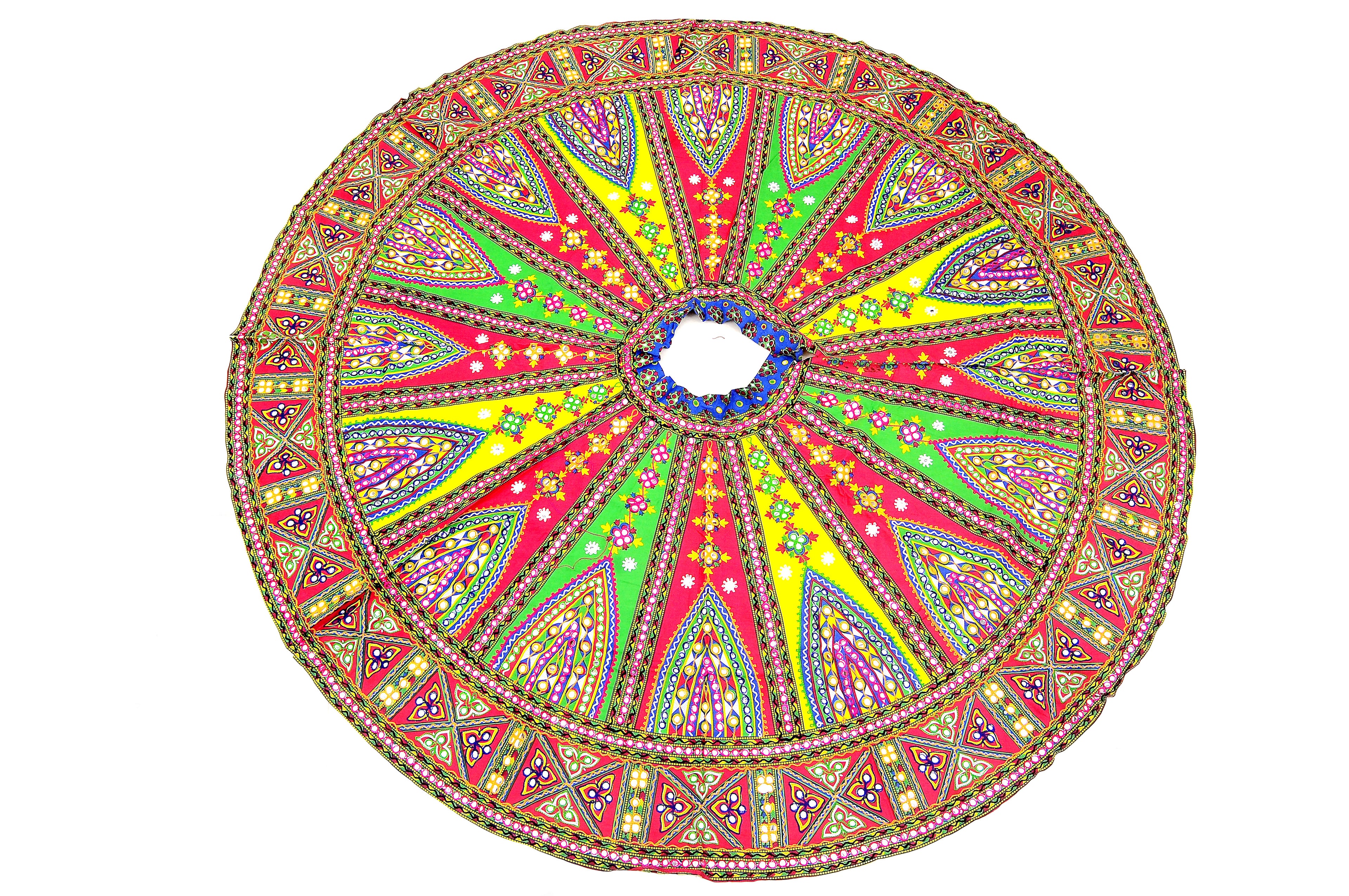 Banjara India Cotton Long Flair Aari Embroidery Kutch Work (Lehenga Choli) Chaniya Choli Set with Dupatta-Temple-01