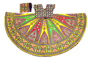 Banjara India Cotton Long Flair Aari Embroidery Kutch Work (Lehenga Choli) Chaniya Choli Set with Dupatta-Temple-02