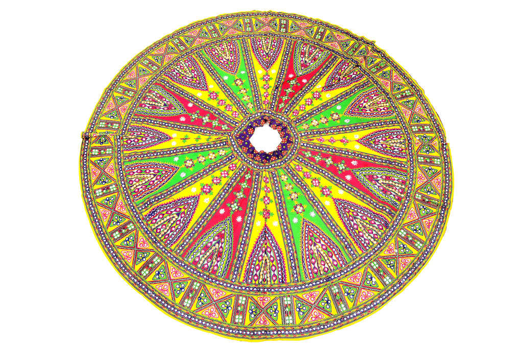 Banjara India Cotton Long Flair Aari Embroidery Kutch Work (Lehenga Choli) Chaniya Choli Set with Dupatta-Temple-02