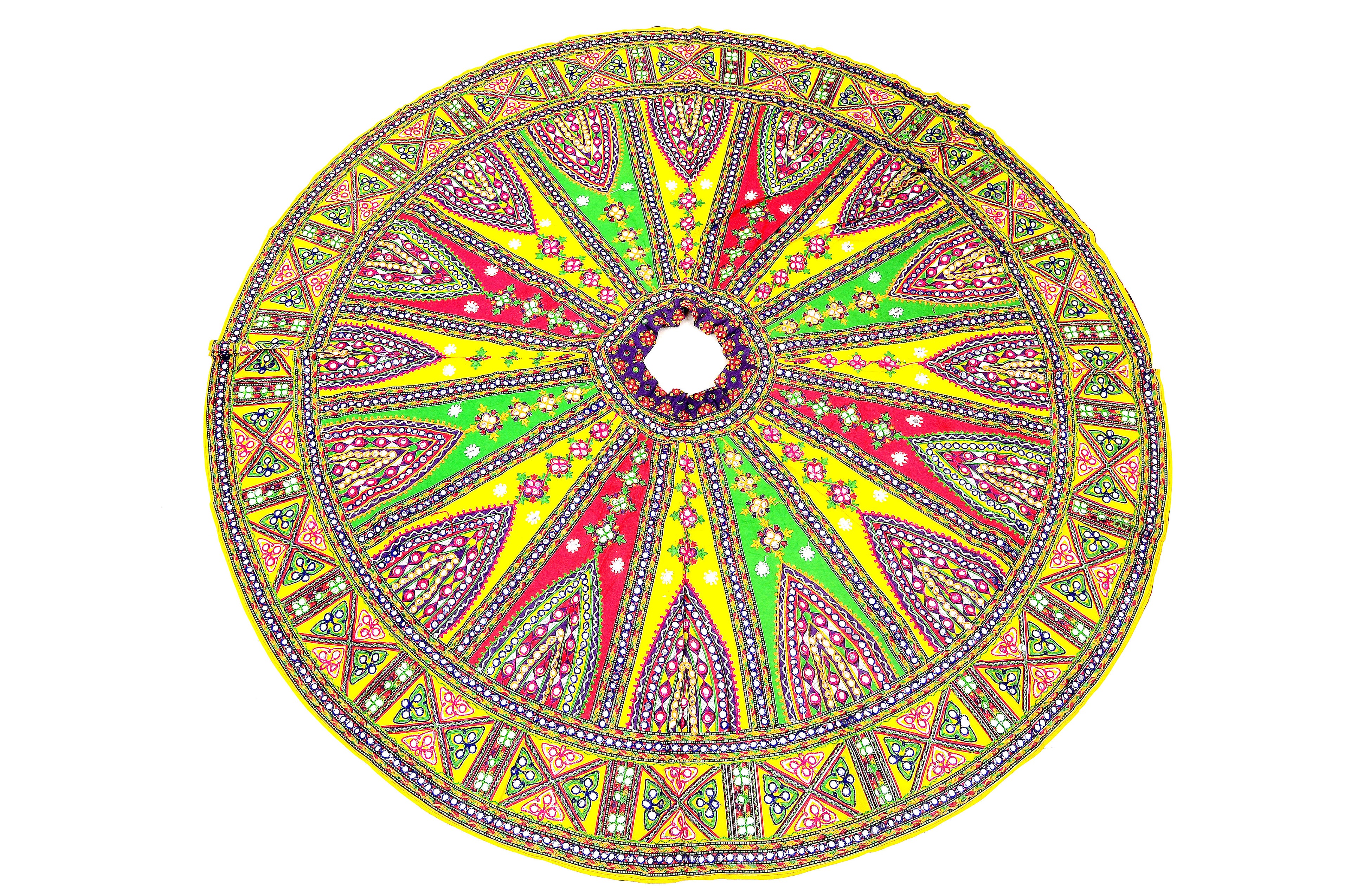 Banjara India Cotton Long Flair Aari Embroidery Kutch Work (Lehenga Choli) Chaniya Choli Set with Dupatta-Temple-02