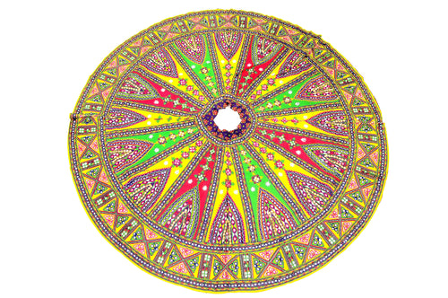 Banjara India Cotton Long Flair Aari Embroidery Kutch Work (Lehenga Choli) Chaniya Choli Set with Dupatta-Temple-02