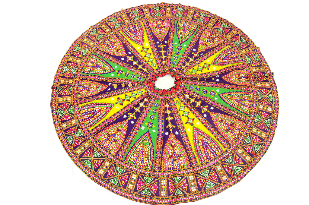 Banjara India Cotton Long Flair Aari Embroidery Kutch Work (Lehenga Choli) Chaniya Choli Set with Dupatta--Temple-05