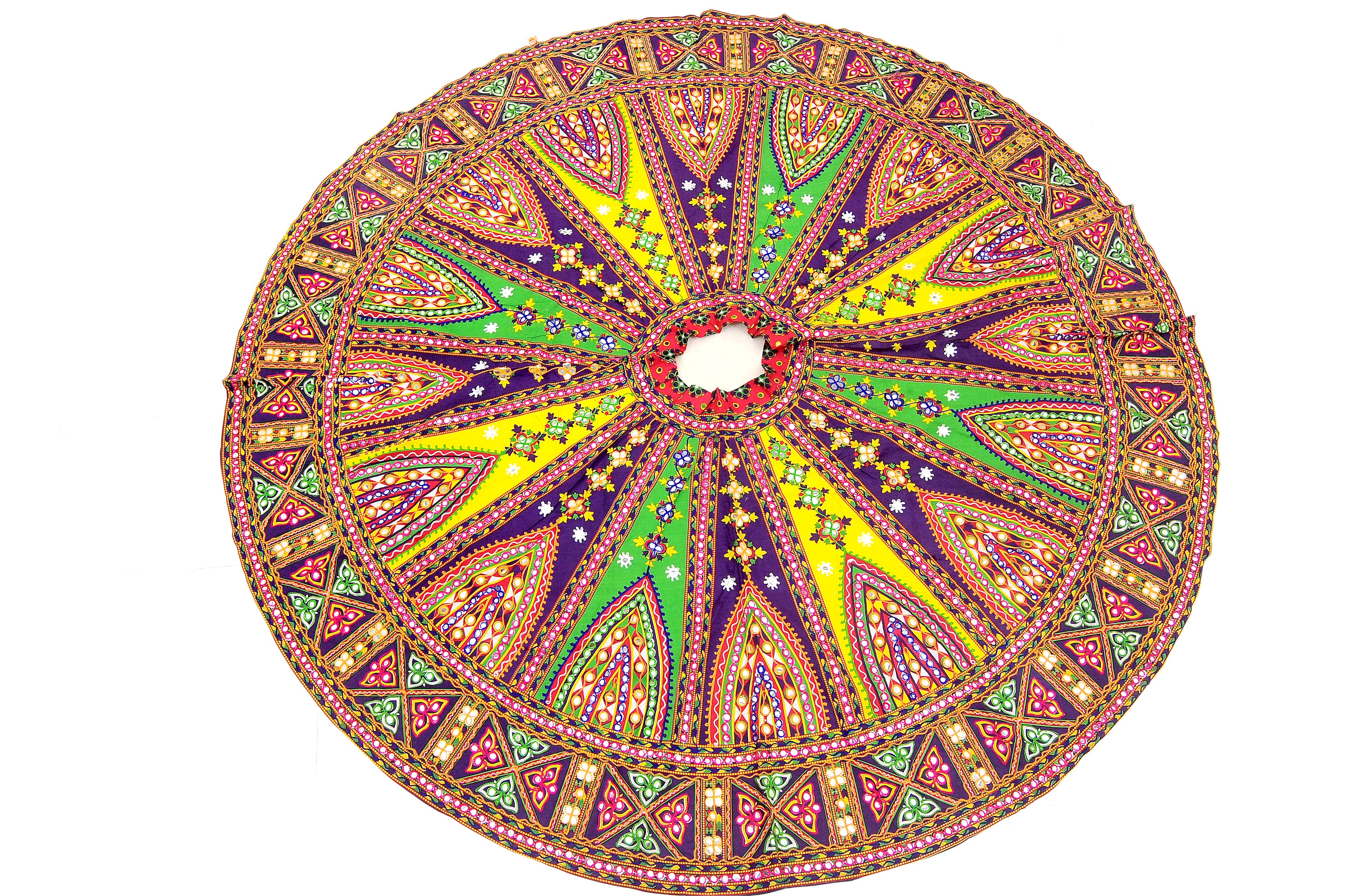 Banjara India Cotton Long Flair Aari Embroidery Kutch Work (Lehenga Choli) Chaniya Choli Set with Dupatta--Temple-05