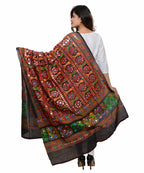 Banjara India Women's Pure Cotton Aari Embroidery & Foil Mirrors Dupatta (Bharchak VIP) Black - VIP01 - Banjara India
