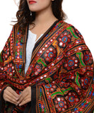 Banjara India Women's Pure Cotton Aari Embroidery & Foil Mirrors Dupatta (Bharchak VIP) Black - VIP01 - Banjara India