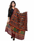 Banjara India Women's Pure Cotton Aari Embroidery & Foil Mirrors Dupatta (Bharchak VIP) Maroon - VIP04 - Banjara India