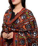 Banjara India Women's Pure Cotton Aari Embroidery & Foil Mirrors Dupatta (Bharchak VIP) Maroon - VIP04 - Banjara India