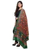 Banjara India Women's Pure Cotton Aari Embroidery & Foil Mirrors Dupatta (Bharchak VIP) Dark Green  - VIP05 - Banjara India